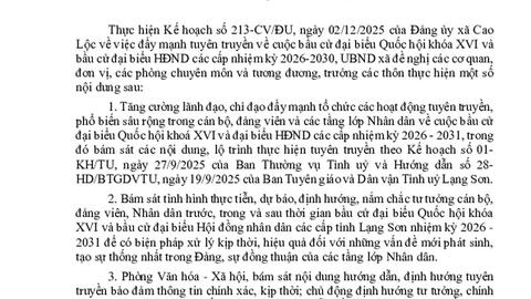 Công văn về việc đẩy mạnh tuyên truyền về Công văn cuộc bầu cử đại biểu Quốc hội khoá XVI và bầu cử đại biểu HĐND các cấp nhiệm kỳ 2026 - 2031