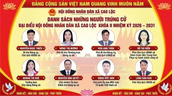 Danh sách các Đại biểu trúng cử HĐND xã Cao Lộc khóa II Nhiệm kỳ 2026 – 2031