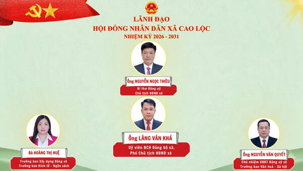 Trân trọng giới thiệu các đồng chí Lãnh đạo HĐND và UBND xã Cao Lộc nhiệm kỳ 2026-2031.